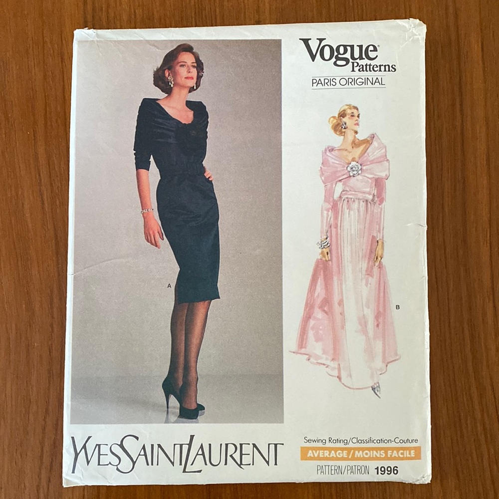 VTG Vogue Paris Original YSL Sewing Pattern